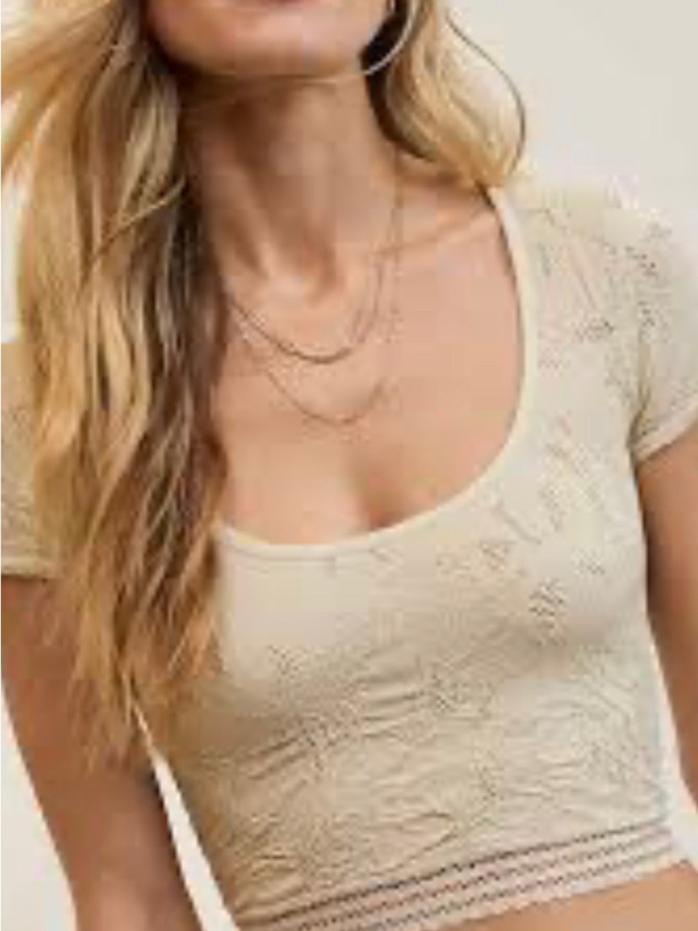 aerie Cream Crochet Scoop Neck Crop Top M